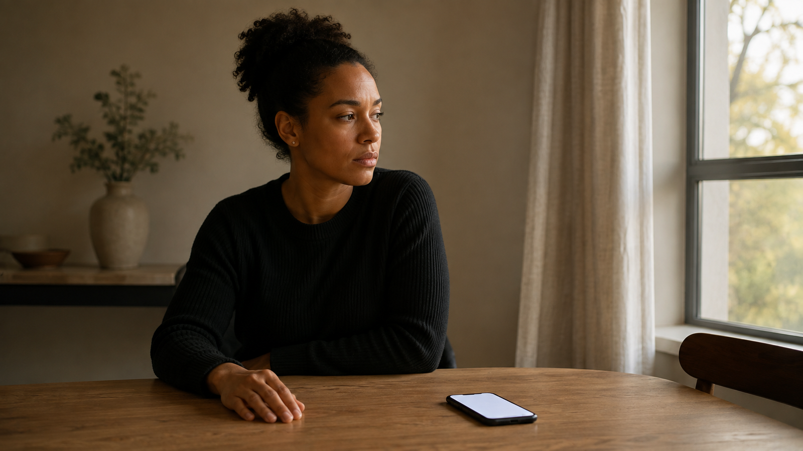 Emotional Urgency Does Not Require Immediate Action Emotional urgency does not require immediate action as a person sits beside an illuminated smartphone without reaching for it.