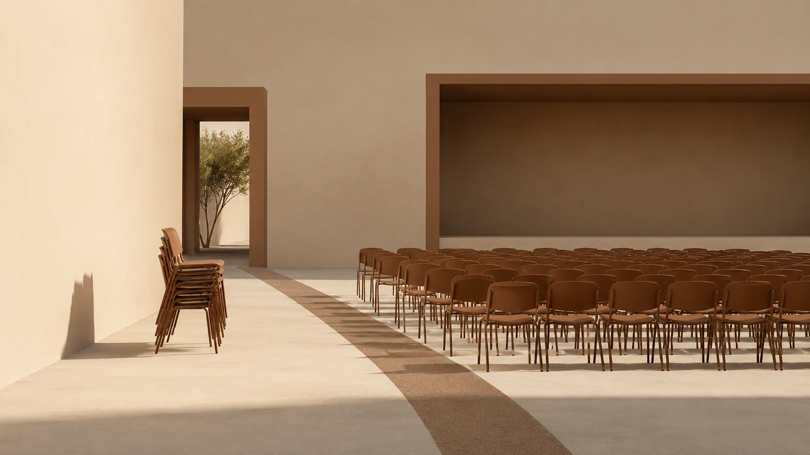 Community requires commitment shown through rows of prepared chairs and a remaining stack waiting to be unfolded