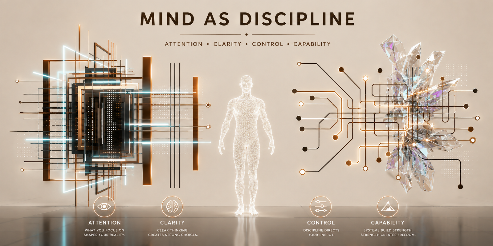 Mind as Discipline series banner focused on attention, behavior design, environment, judgment, and disciplined thinking.