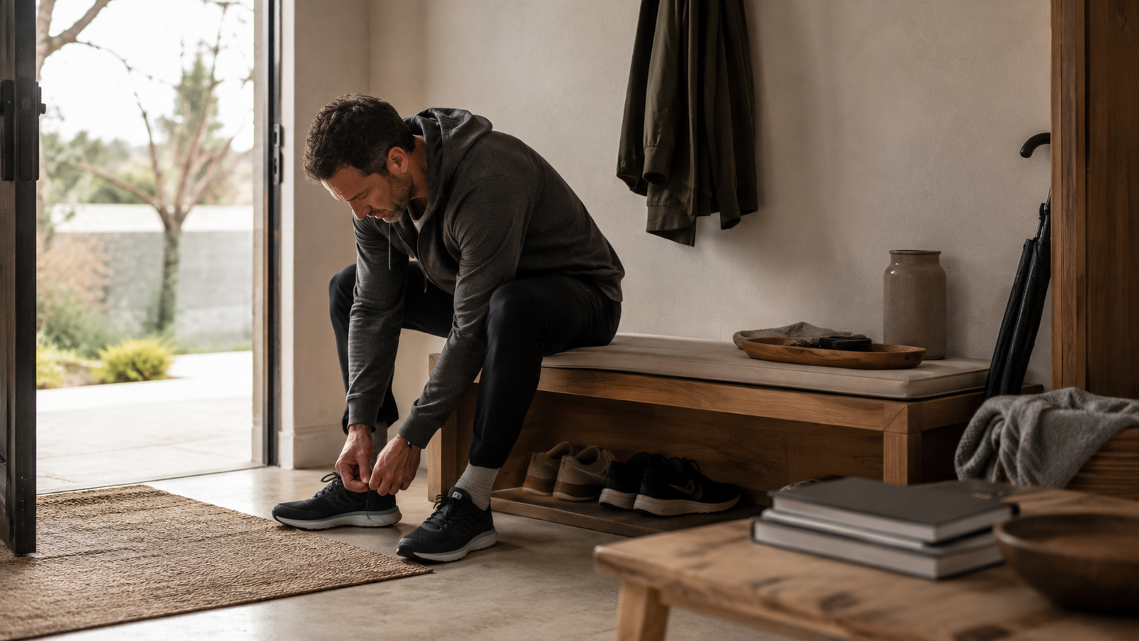 A person resuming a familiar routine after a short interruption, showing how to get back on track with habits without starting over.