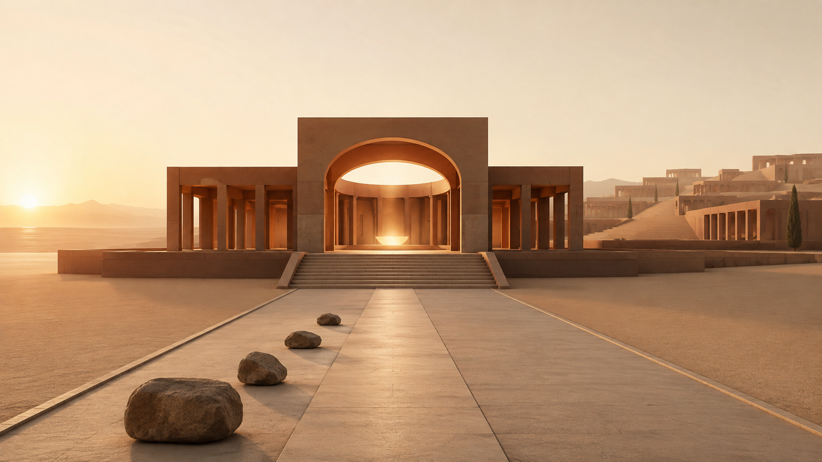 Minimalist architectural sanctuary at dawn with an illuminated pathway representing Scripture, spiritual renewal, prayer, and faithful Christian living.