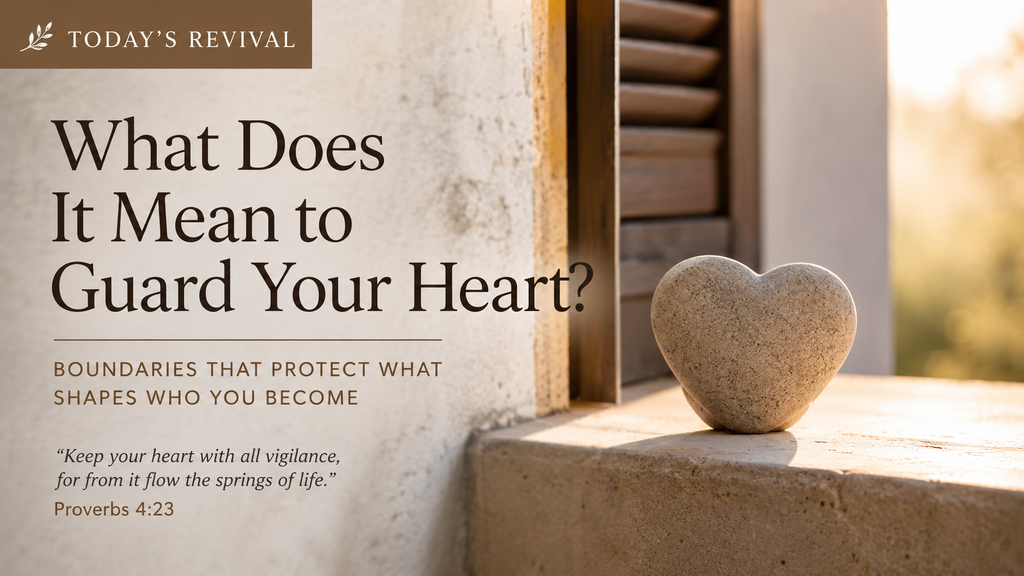 Heart-shaped stone in warm window light representing Proverbs 4:23 and the biblical meaning of guarding your heart.