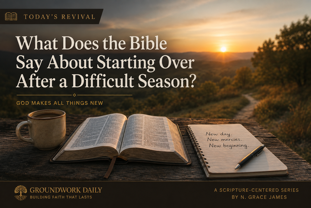 Open Bible and journal beside a sunrise path, representing biblical renewal, grace, repair, and starting over after a difficult season.