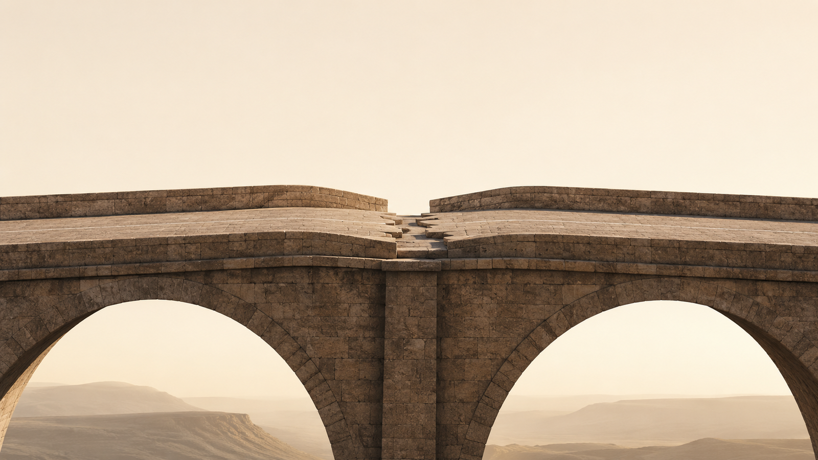 Why Healthy Relationships Still Feel Hard A stable stone bridge with two pathways meeting across an uneven transition, symbolizing the adjustment required in healthy relationships