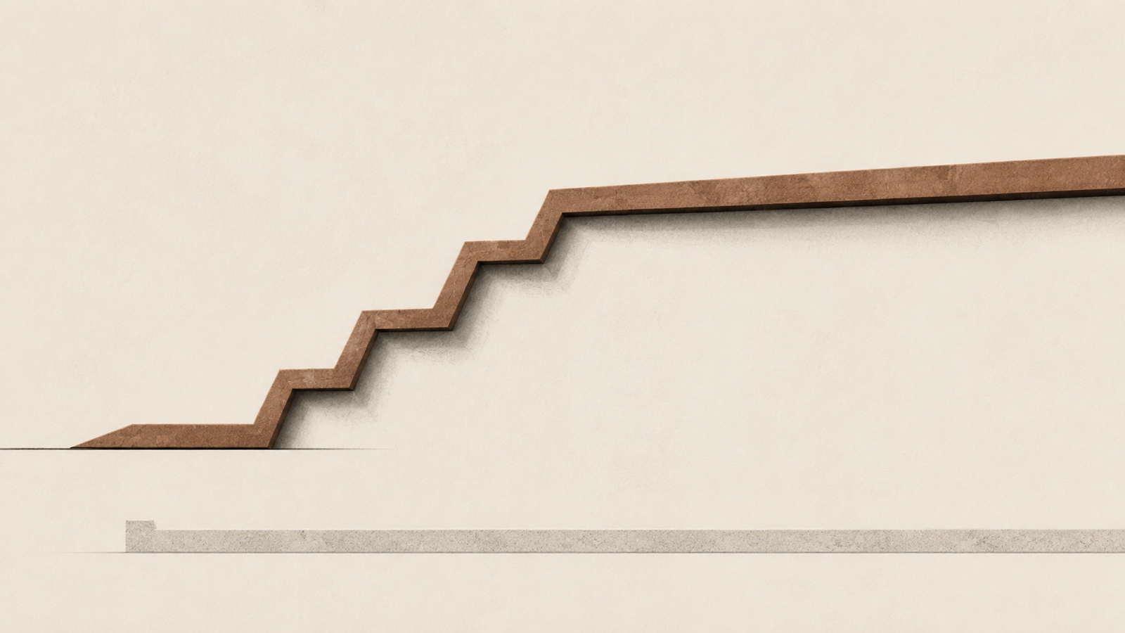 Minimalist economic illustration showing a steep price path becoming flatter while remaining well above its original level, explaining why prices stay high when inflation falls.