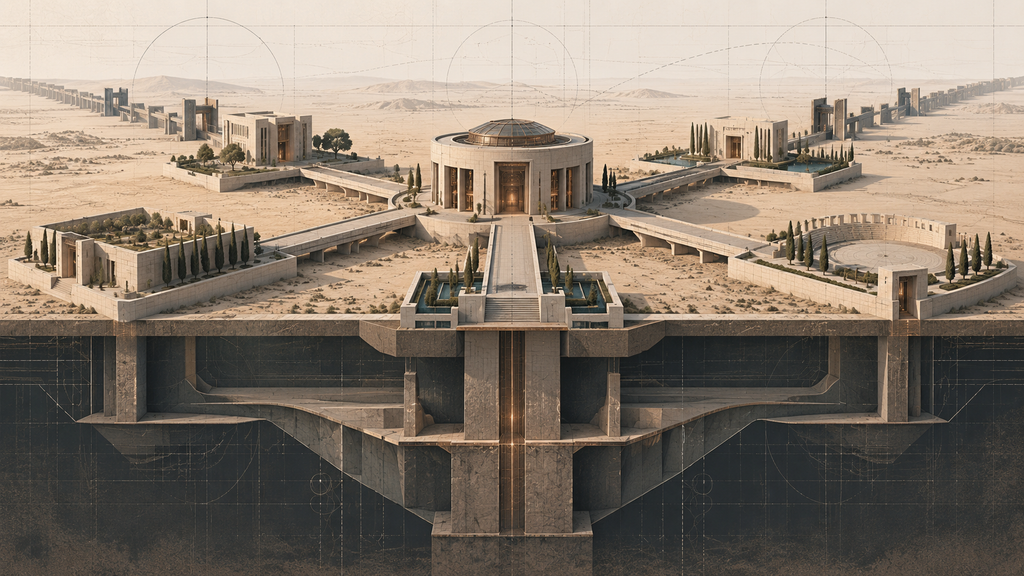 Architectural illustration showing constitutional rights as interconnected structural protections that establish boundaries on government power.