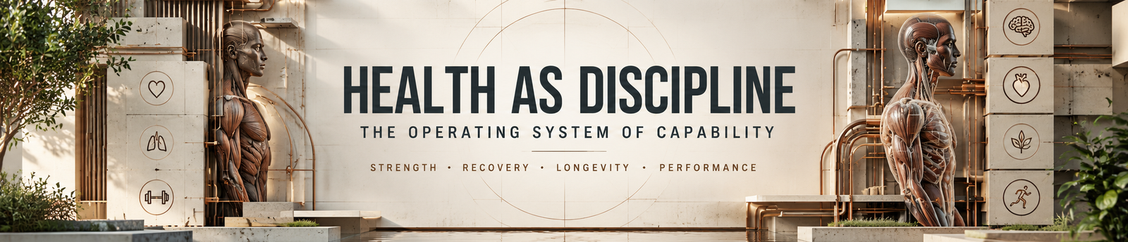Health as Discipline, the operating system of capability, focused on strength, recovery, longevity, and performance.