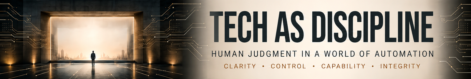 Tech as Discipline by Malik Rivers, examining technology, automation, attention, judgment, and responsible delegation.