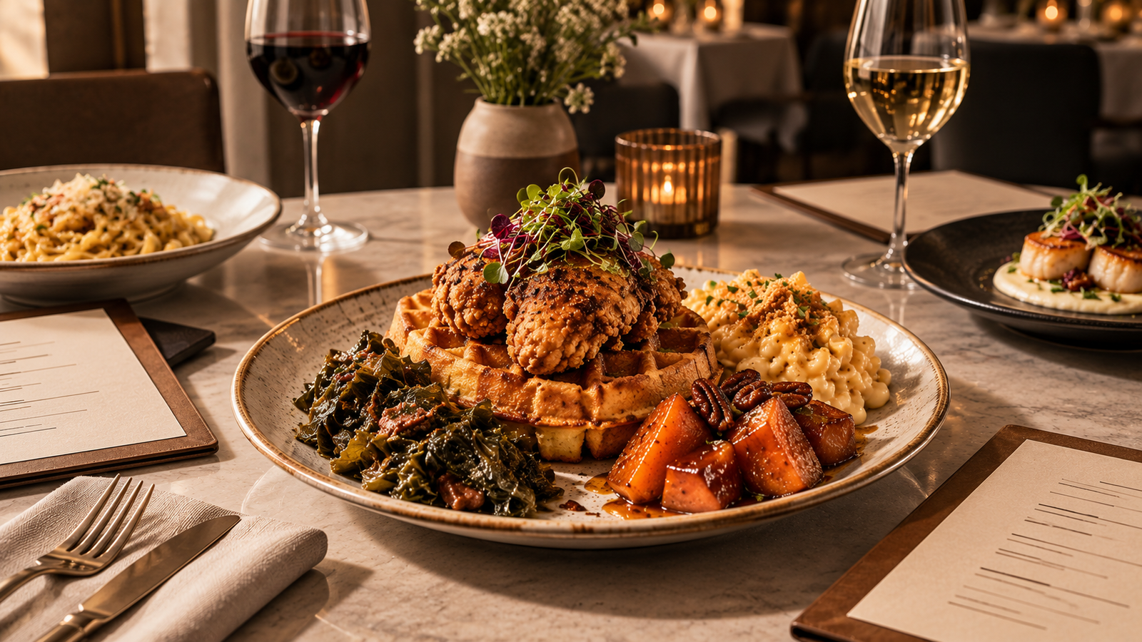 Cornbread waffles illustrating the cultural value of food and how cultural expectations influence restaurant pricing.